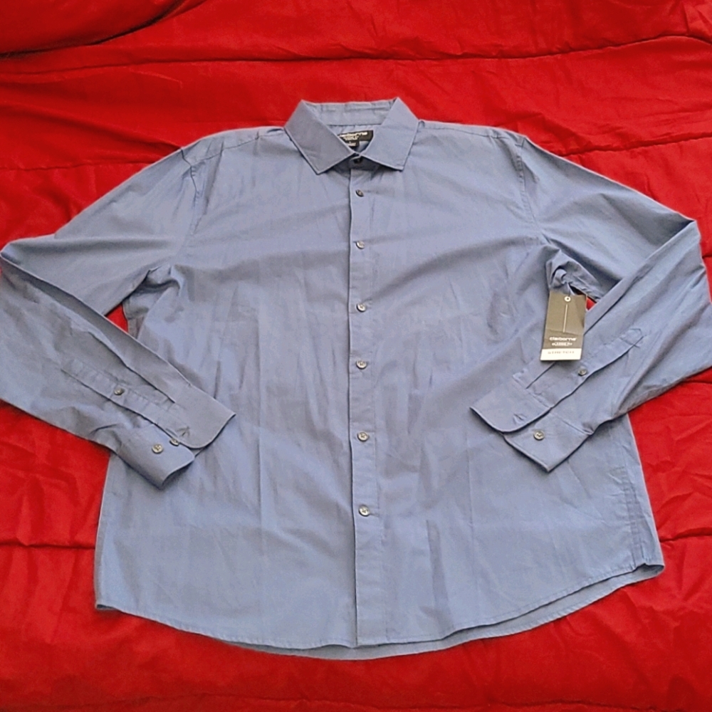 Claiborne Mens Stretch Classic Fit Shirt Blue sz L
